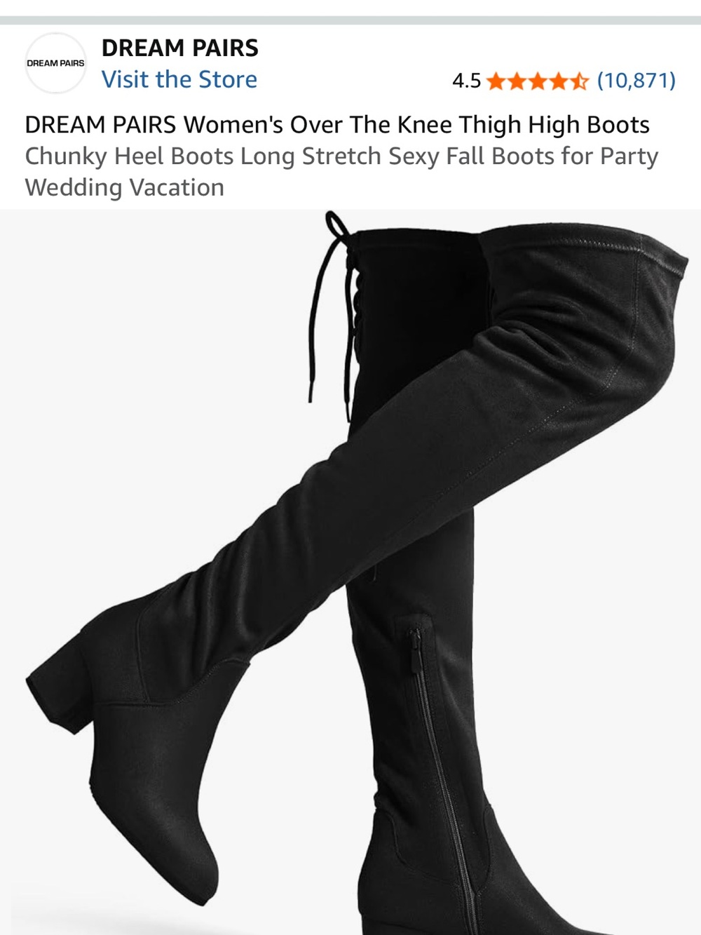 Sz 11 Dreampairs Black Over-the-Knee Adjustable Lace-Up Suede Boots - Picture 15 of 15